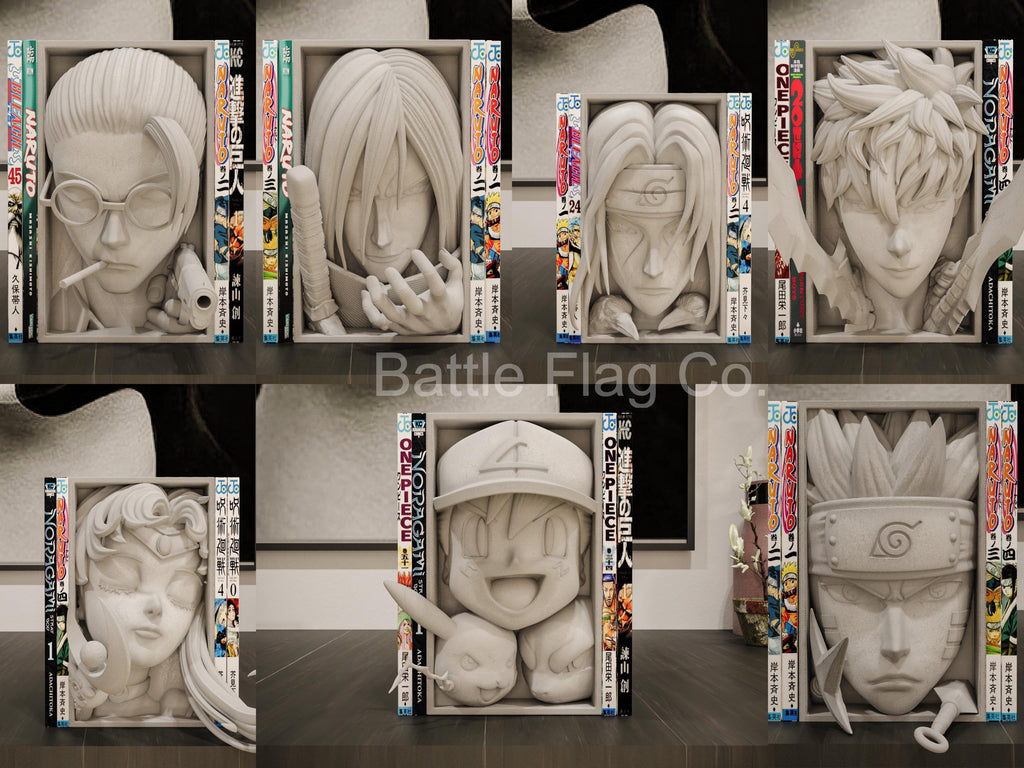 Anime and Manga-Inspired (39) Book Nooks - Unique 3D Printed Movie Bookend Unique Gift Holiday Birthday Christmas Special Bookshelf Display