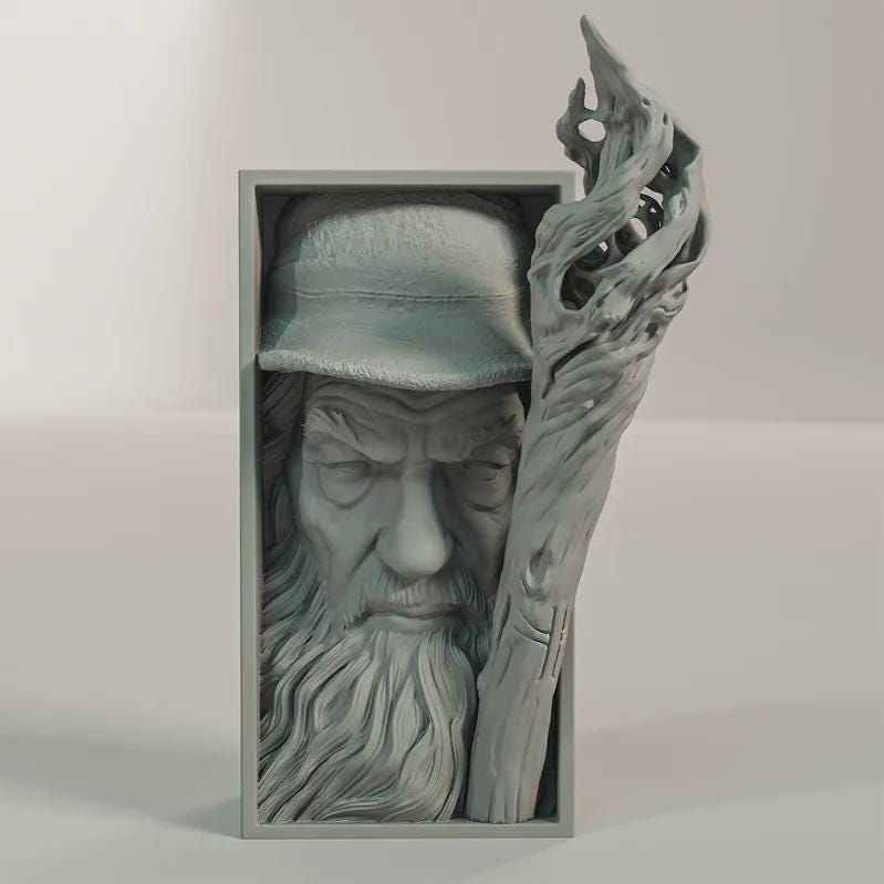Gandalf the Grey Lord of the Rings Fantasy Book Nooks - Unique 3D Printed Bookend Unique Gift Holiday Birthday Christmas Book Shelf Decor