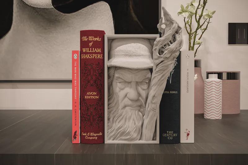 Gandalf the Grey Lord of the Rings Fantasy Book Nooks - Unique 3D Printed Bookend Unique Gift Holiday Birthday Christmas Book Shelf Decor