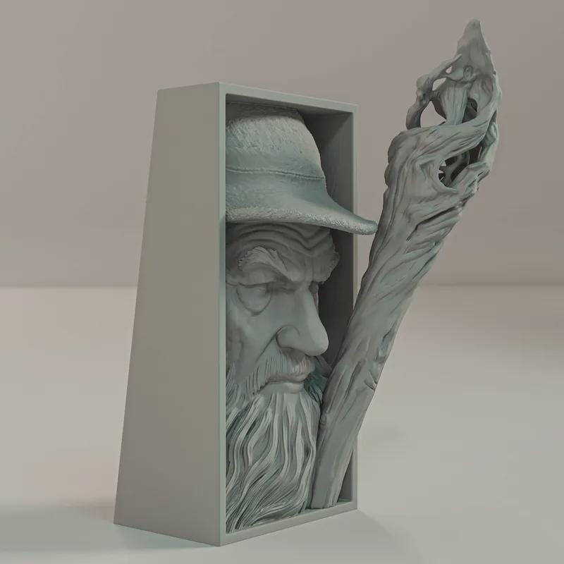 Gandalf the Grey Lord of the Rings Fantasy Book Nooks - Unique 3D Printed Bookend Unique Gift Holiday Birthday Christmas Book Shelf Decor