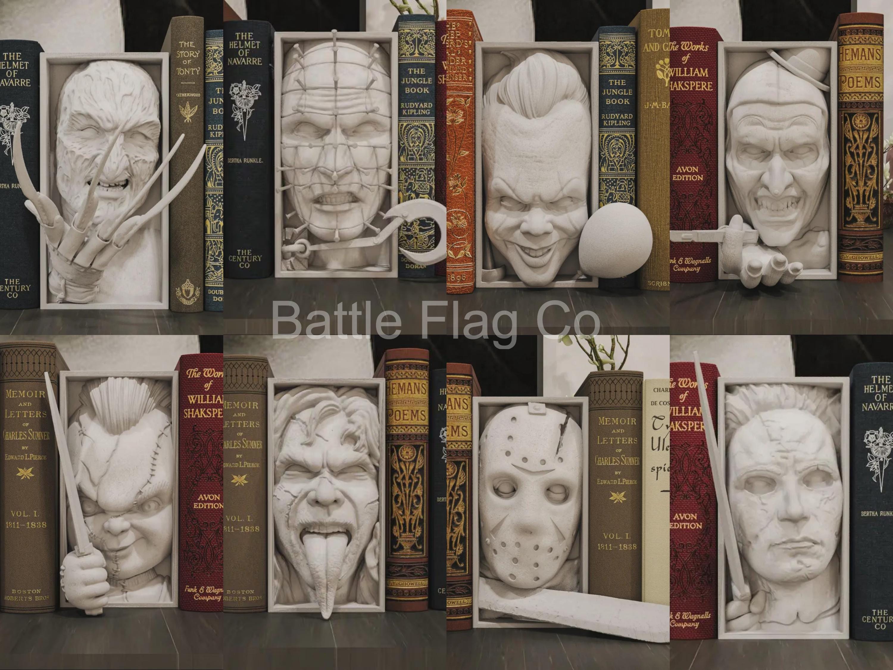 Horror Collection (23) Movie-Inspired Book Nook - Unique 3D Printed Scary Spooky Bookend Holiday Birthday Christmas Gift Bookshelf Decor