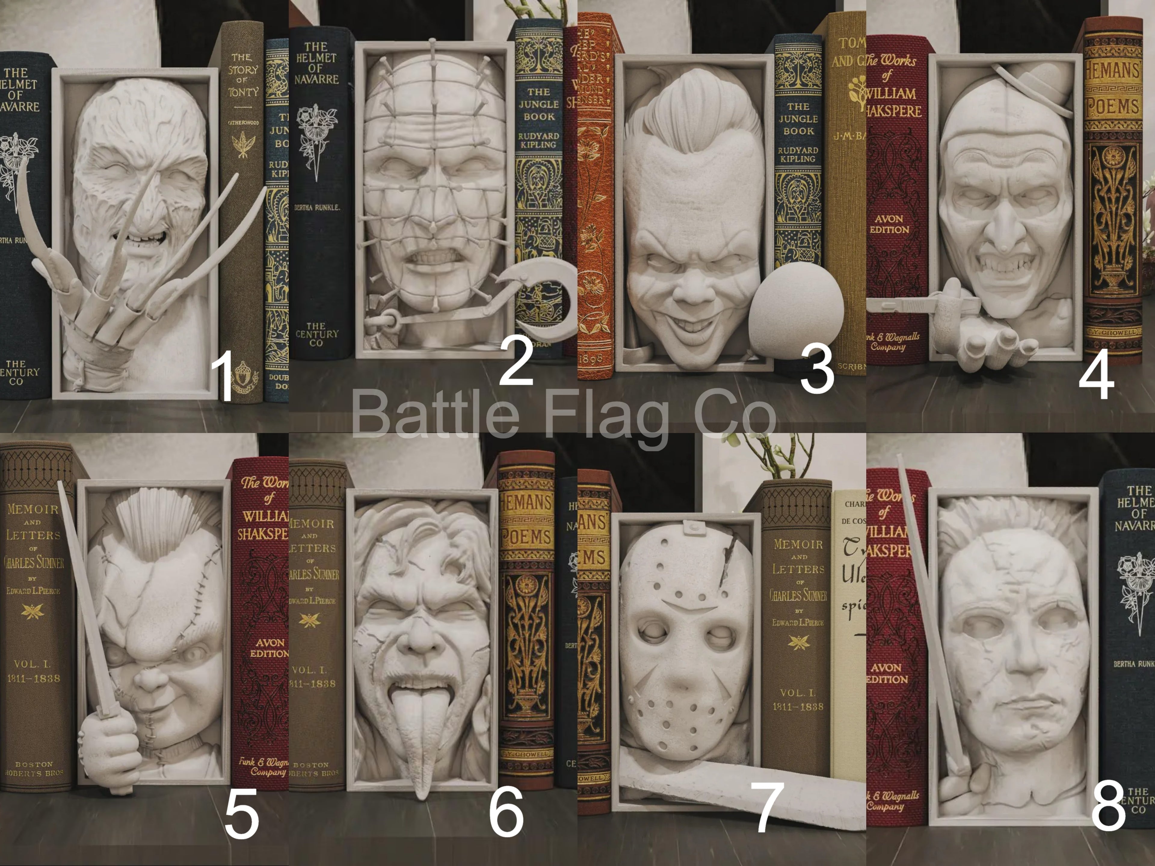 Horror Collection (25) Movie-Inspired Book Nook - Unique 3D Printed Scary Spooky Bookend Holiday Birthday Christmas Gift Bookshelf Decor