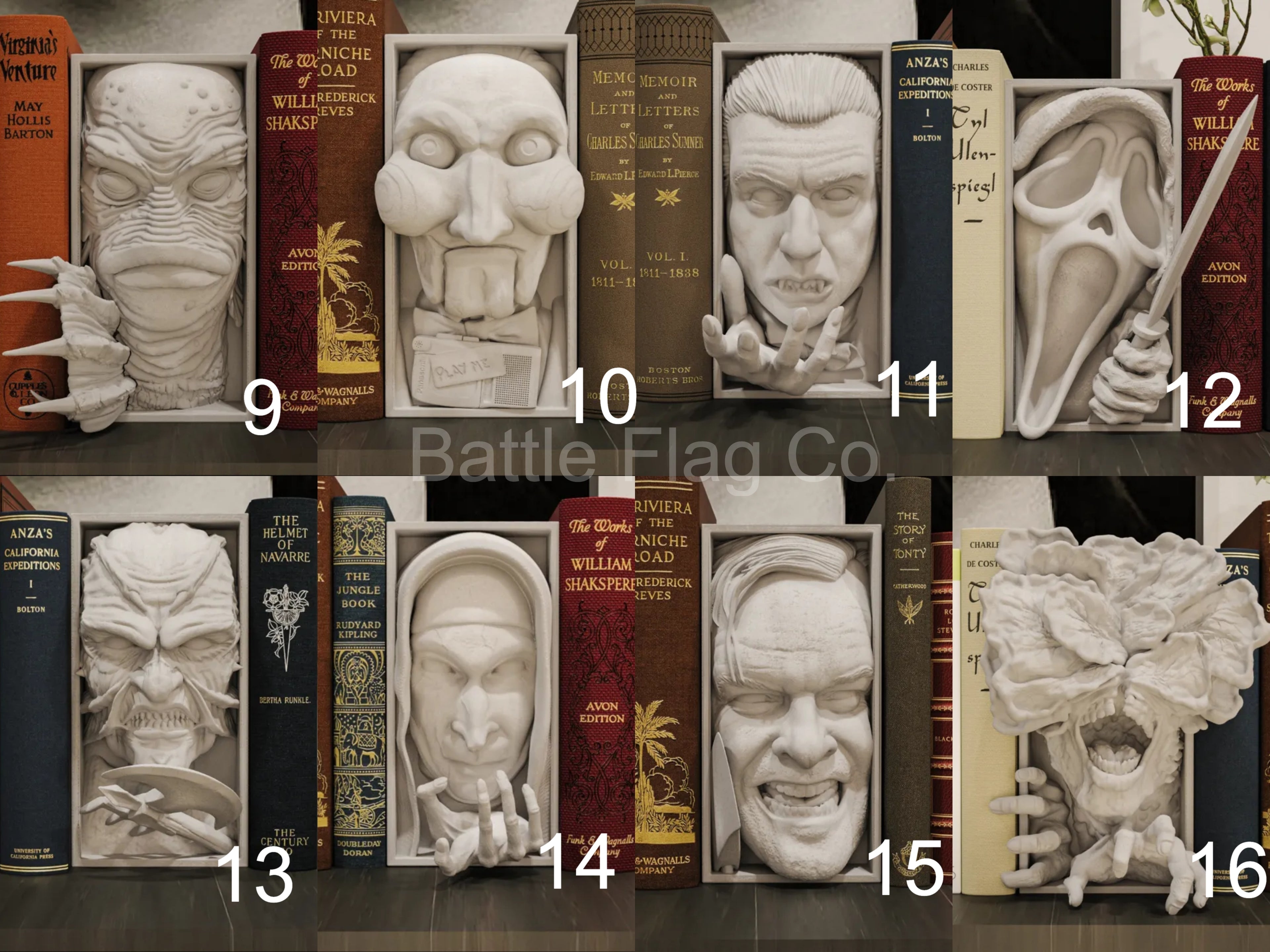 Horror Collection (25) Movie-Inspired Book Nook - Unique 3D Printed Scary Spooky Bookend Holiday Birthday Christmas Gift Bookshelf Decor